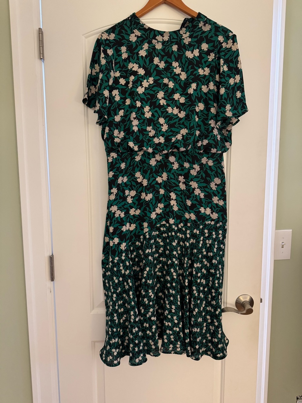Floral Green Midi Dress with Cream Blooms
